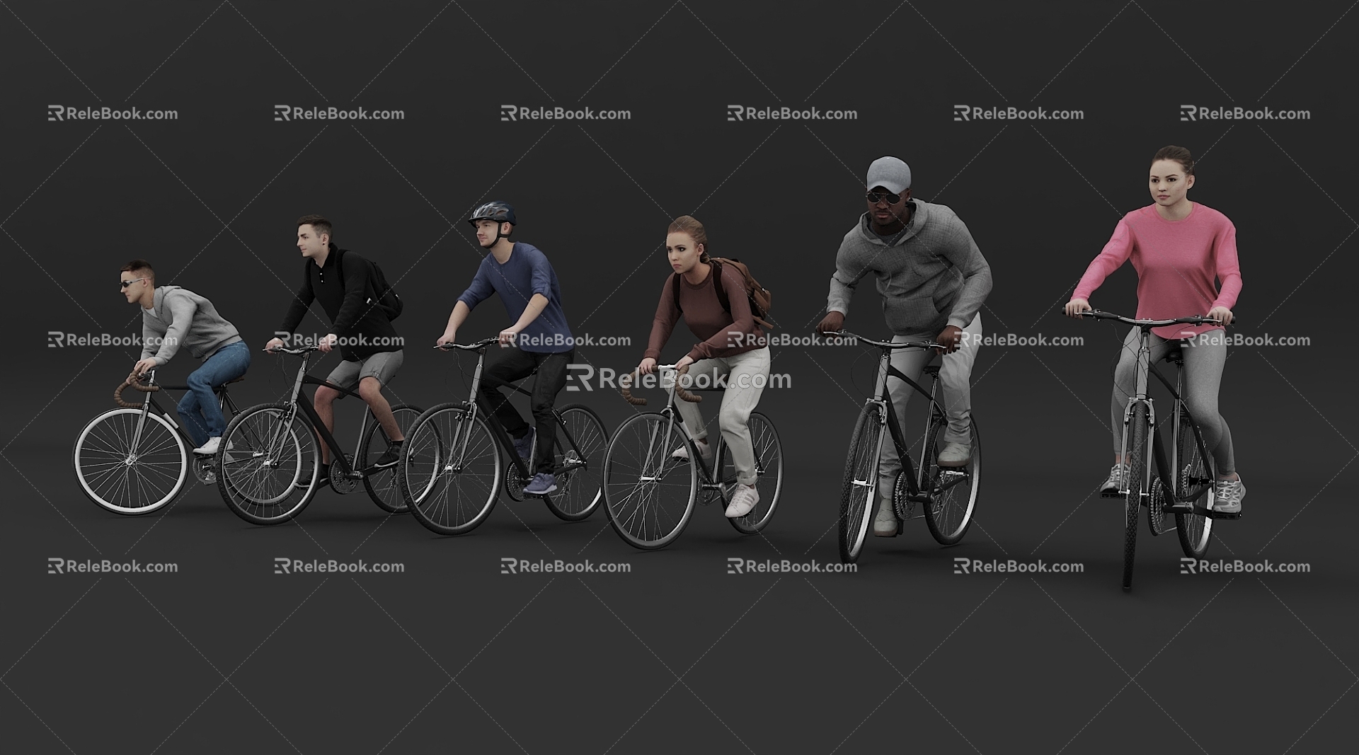 2024 New Characters Cycling Multiplayer Cycling Fine Model Fine Material Cycling Men and Women 3d model