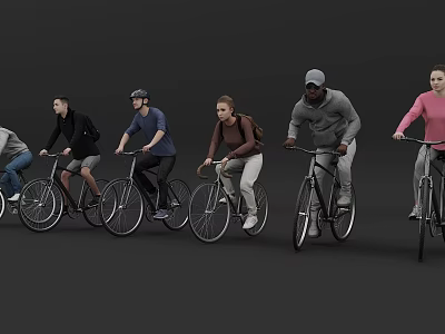 Diverse Group of People Riding Bicycles Together in Coordinated Movement 3d model