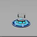 Vibrant Household Decorative Item With Blue Circular Base And Colorful Striped Details