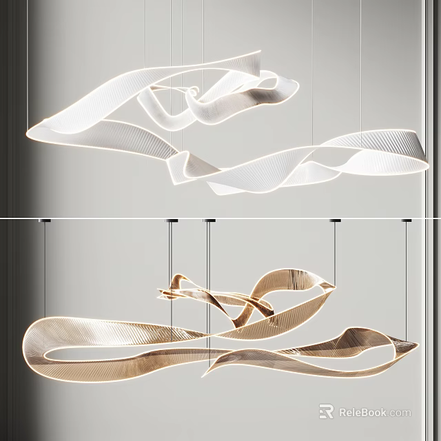 Unique Modern Artistic Chandelier With Flowing Curved Lines For Interior Design 3d model 