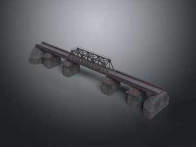 Garden Ornament Bridge With Stone Piers And Metal Frame Structure Design 3d model