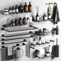 Modern Minimalist Bathroom Accessories With Black Wall Mounted Shelves Towel Racks And Toiletries