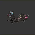 Custom Motorcycle With Colorful Graffiti Skull Design Mechanical Parts And Black Seat