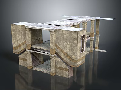 Ancient Stone Architectural Structure With Multi Level Design Columns And Windows 3d model