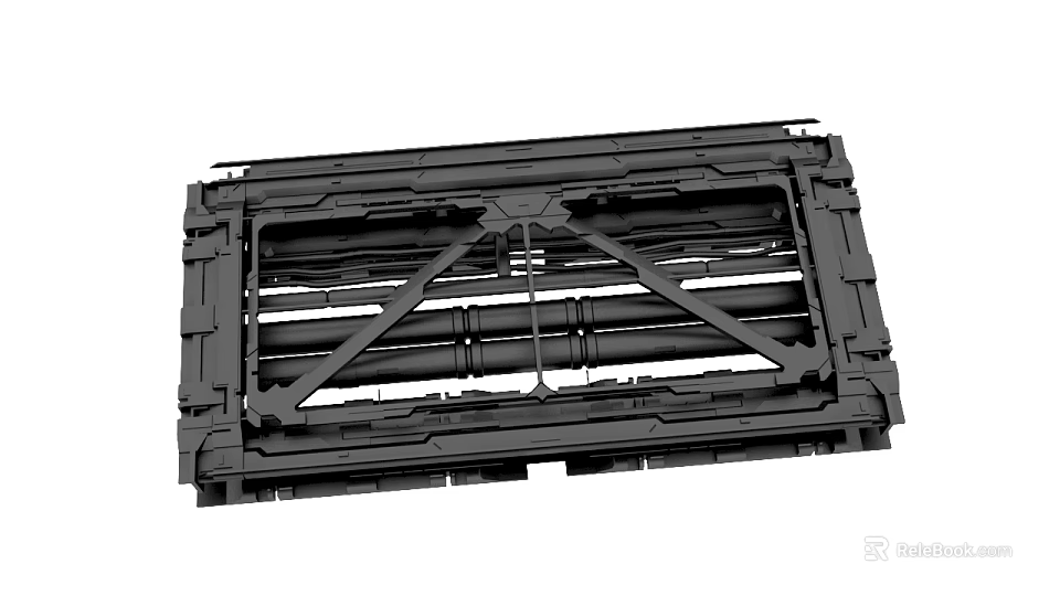 Heavy Duty Black Metal Frame Structure with Cross Beams and Holes 3d model 