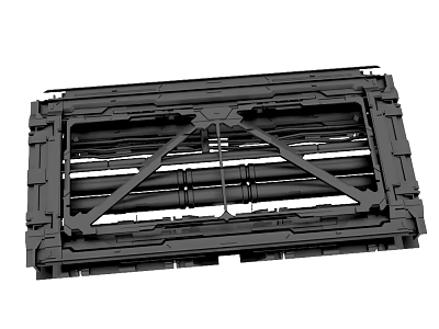 Heavy Duty Black Metal Frame Structure with Cross Beams and Holes 3d model