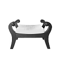 Classic Black Wooden Stool With Curved Armrests And White Padded Seat