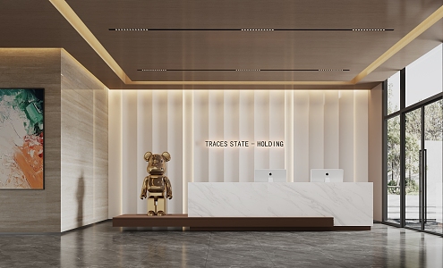 Modern company front desk office area reception area front desk background wall painting violent bear 3d model