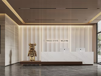 Modern company front desk office area reception area front desk background wall painting violent bear 3d model