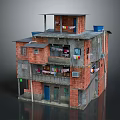 Multi Story Red Brick Residential Building With Balconies And Hanging Clothes