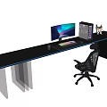 Modern Black Desk And Chair Set With Monitor Keyboard Mouse And PC Case