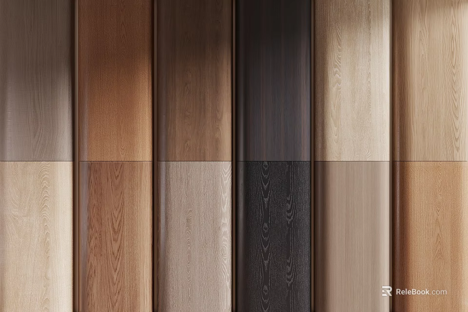 Wooden Background Wall With Various Natural Wood Tones And Grain Texture Panel Design 3d model 