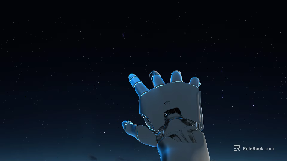 Smart Robot Mechanical Arm Reaching Up Against Starry Night Sky Background 3d model 