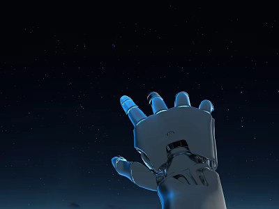 Smart Robot Mechanical Arm Reaching Up Against Starry Night Sky Background 3d model