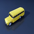 Yellow School Bus Model Display on Dark Blue Background With Reflection 3d model