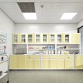 Medical Storage Room Interior Featuring Yellow Cabinets Medical Supplies And Wall Chart