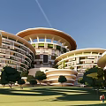Modern Museum Building Design With Unique Curved Structures And Green Lawn Areas