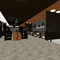 Modern Restaurant Interior With Hanging Lamps Wooden Ceiling Partition Screens And Tile Floor