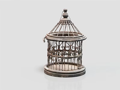 Vintage Metal Birdcage With Intricate Pattern Ornamental Decor Set For Home Accent 3d model