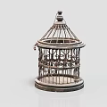 Vintage Metal Birdcage With Intricate Pattern Ornamental Decor Set For Home Accent