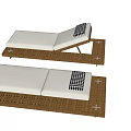 Modern Outdoor Lounge Chairs With Wooden Frame White Cushions And Black Pillows By Poolside
