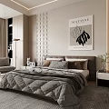 Modern Bedroom Interior Design With Large Bed Nightstands Accent Chair And Artwork Rug