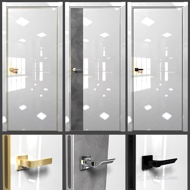 Modern Glass Swing Door With Various Handle Designs For Home Interior 3d model 