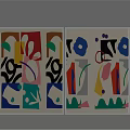 Two Abstract Art Paintings With Colorful Geometric Shapes On Wall