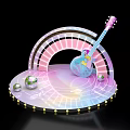 Decorative Stage With Arched Pink White Structure Blue Guitar String Lights And Reflective Base 3d model