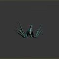 Mythical Teal Dragon Character with Vibrant Wings Red Horns and Dynamic Crouching Pose
