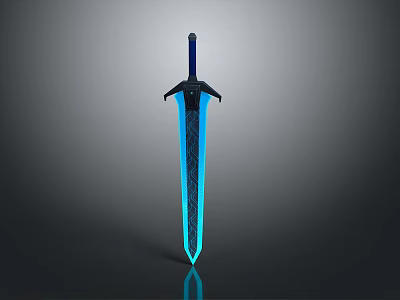 Glowing Blue Sword With Intricate Blade Texture And Dark Hilt Design 3d model