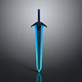 Glowing Blue Sword With Intricate Blade Texture And Dark Hilt Design
