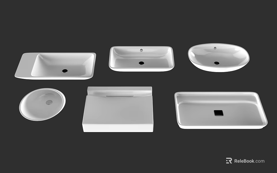 Modern Ceramic Washbasin Designs With Various Shapes And Styles For Bathroom 3d model 
