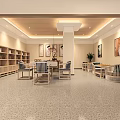 Smart Elderly Care Center Lobby With Reception Desk Staff And Comfortable Sofa Seats