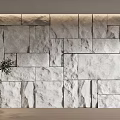 Natural Stone Textured Wall Design In Modern Interior With Decorative Green Plant