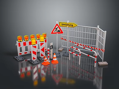 Construction Safety Equipment Including Detour Signs Barriers Traffic Cones And Fencing 3d model