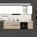 Modern Kitchen With White And Light Wood Cabinets Black Appliances And Under Cabinet Lighting