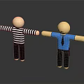 Two Cartoon Characters In Striped And Blue Shirts With Outstretched Arms On Gray Background