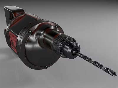Professional Black Electric Drill With Sharp Metal Drill Bit And Industrial Design 3d model