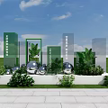 Floral Art Installation With Green Plants Silver Spherical Decorations And White Base