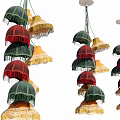 Colorful Decorative Hanging Chandeliers With Green Red Yellow Fringed Lampshades