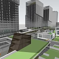 Modern Office Building Complex With Glass Curtain Walls Rooftop Garden Plaza And Water Pool