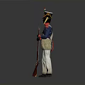 Traditional Historical Military Soldier Figure With Blue Uniform Red Accents And Rifle