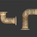 Rusty Metal Elbow Pipe Fittings With Flanged Ends On White Background