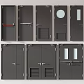 Dark Colored Swing Doors Featuring Various Designs Glass Panels And Louver Details