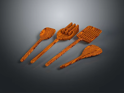 Handcrafted Wooden Kitchen Utensils Set Including Spoon Spatula Turner And Scraper 3d model