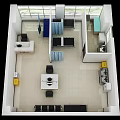 Medical Clinic Interior Layout With Beds Reception Desk Chairs And Curtain Partitions