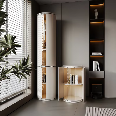 Modern Decorative Cabinet With Glass Doors Lighting Books And Indoor Plants 3d model Modern Decorative Cabinet With Glass Doors Lighting Books And Indoor Plants 3d model
