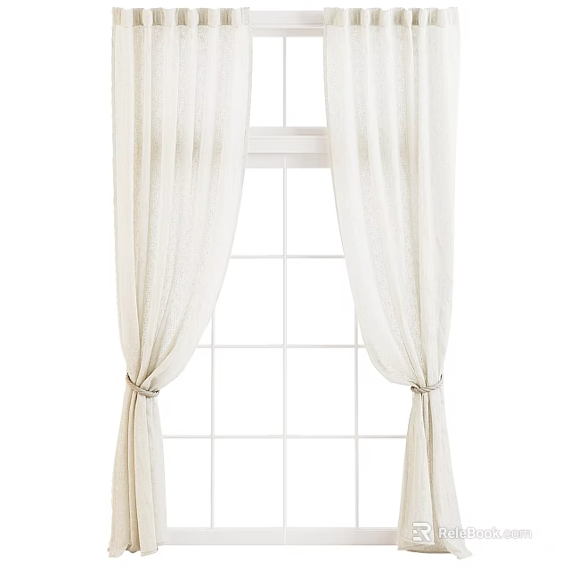 Light Colored Sheer Curtains With Tied Back Design For Window Interior Decoration 3d model 