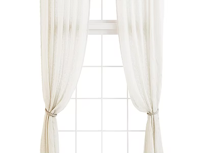 Light Colored Sheer Curtains With Tied Back Design For Window Interior Decoration 3d model